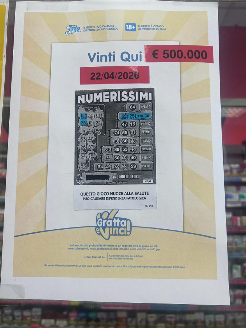 Dal territorio - Una donna vince 500mila euro