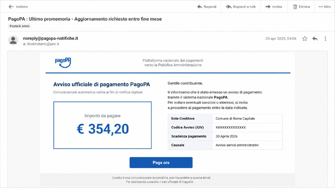 Crema - PagoPA da 354 euro: è una truffa 