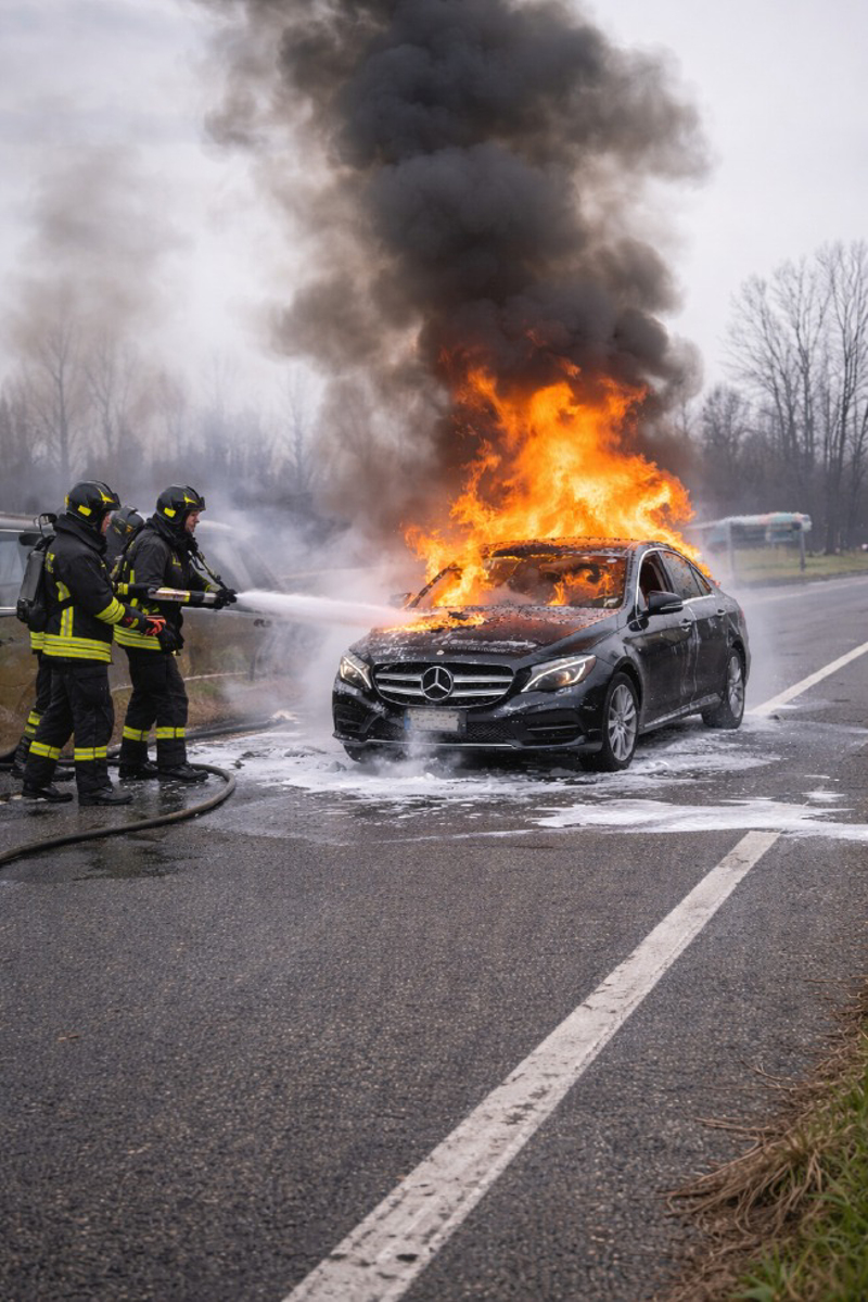 Lodi Vecchio – Auto in fiamme mentre è in marcia