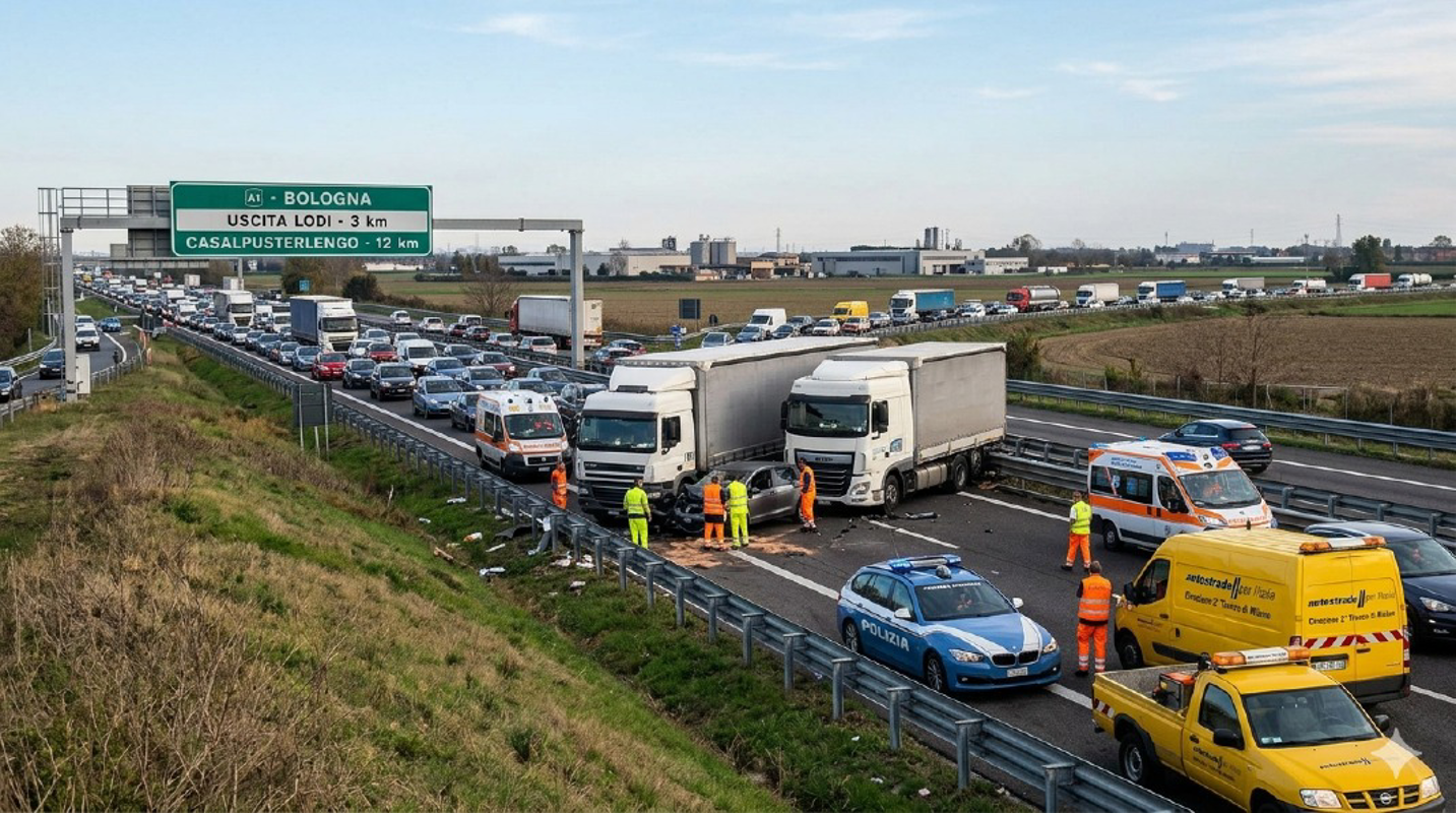 Casalpusterlengo - Incidente sull'A1: 5 km di coda