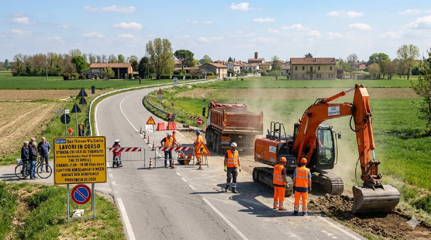 San Fiorano - Lavori sulla strada per la via Emilia