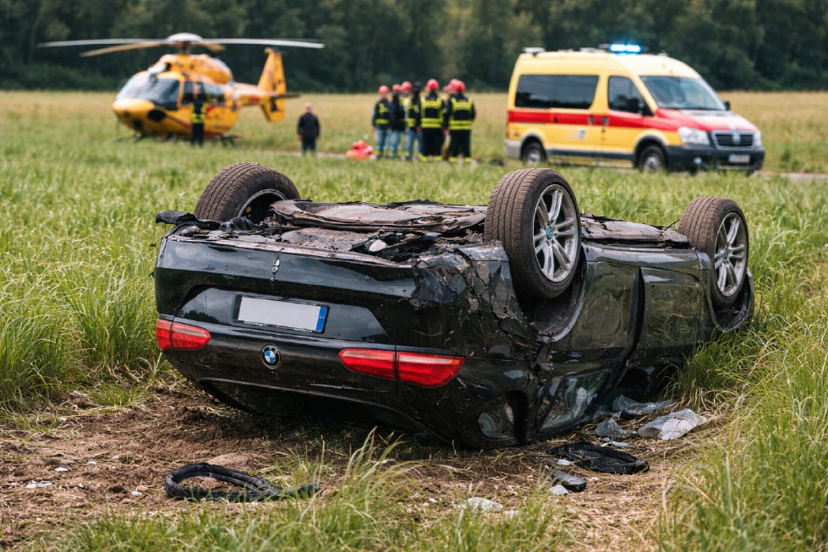 Secugnago - Auto finisce fuori strada e si ribalta