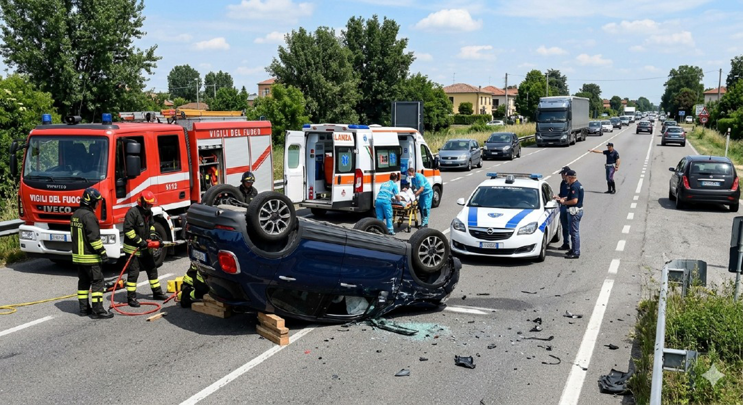 Lodi - Auto ribaltata 