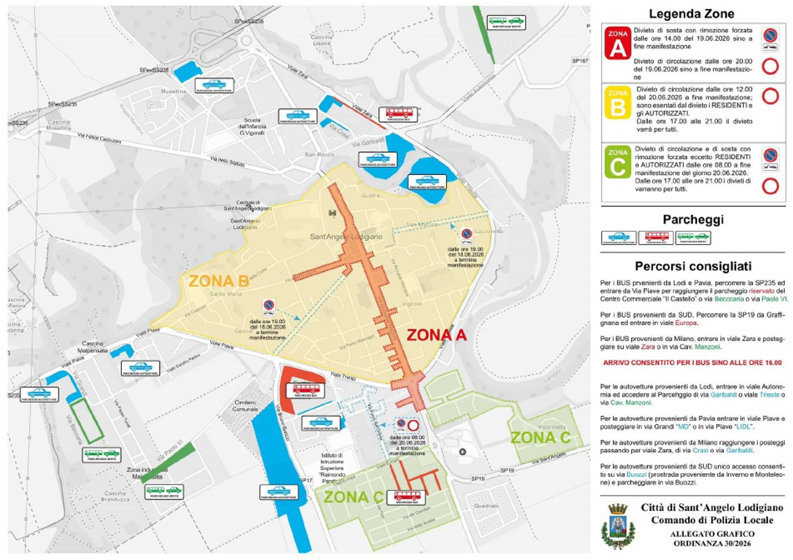 Sant'Angelo Lodigiano - Papa, la mappa dei divieti