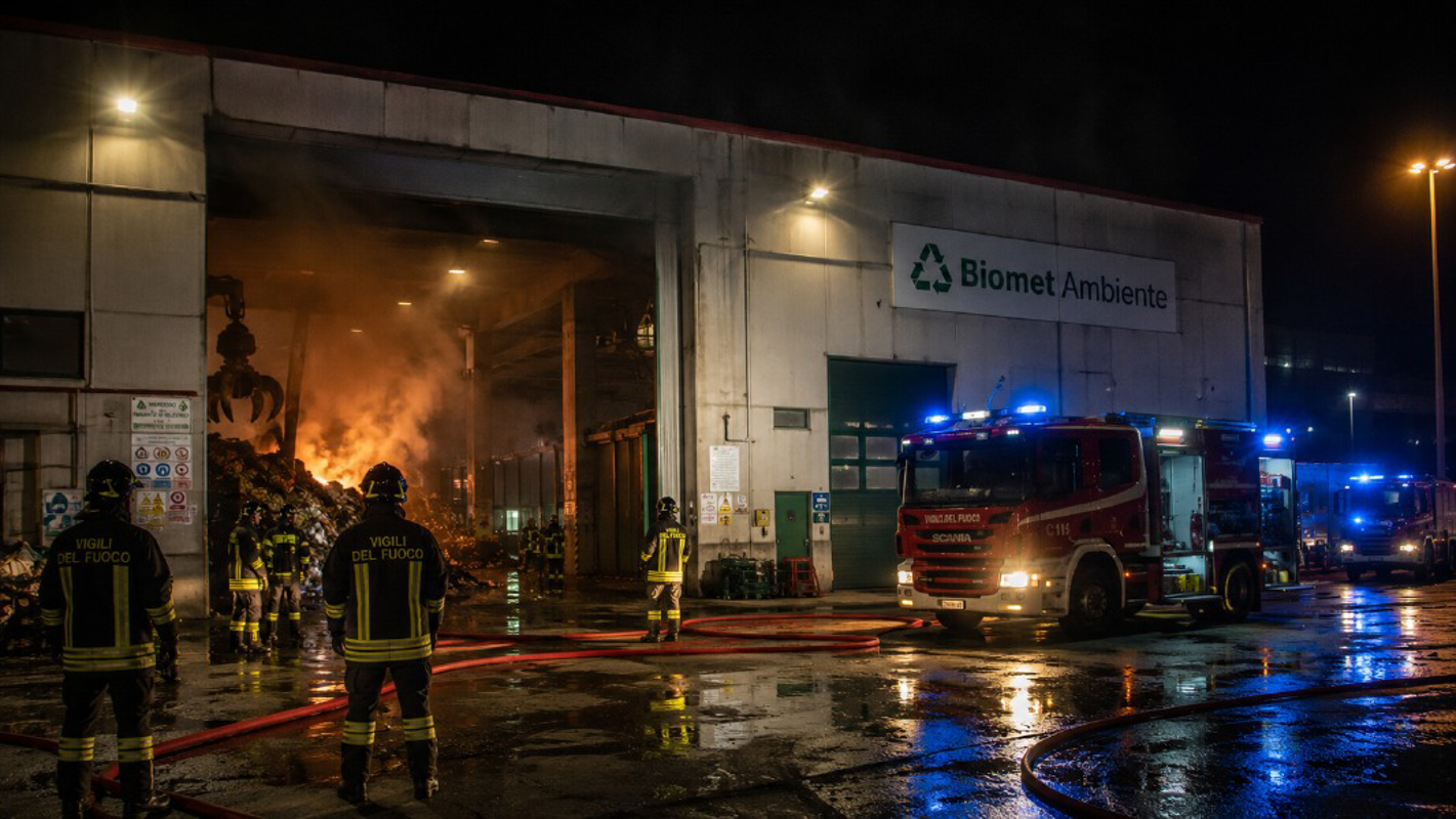 San Rocco al Porto - Macchinario prende fuoco alla Biomet Ambiente