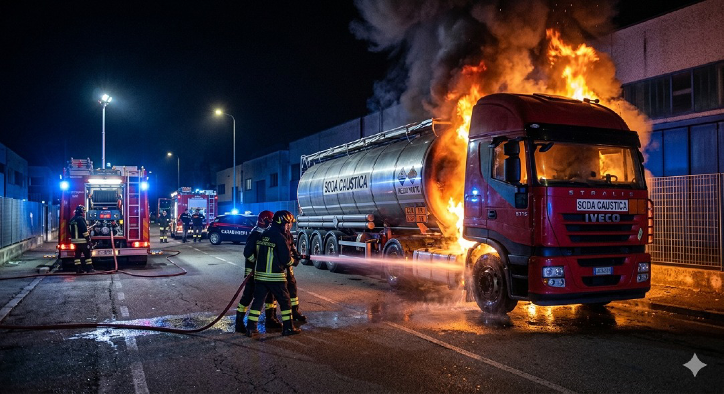 Fombio - Cisterna in fiamme nella notte