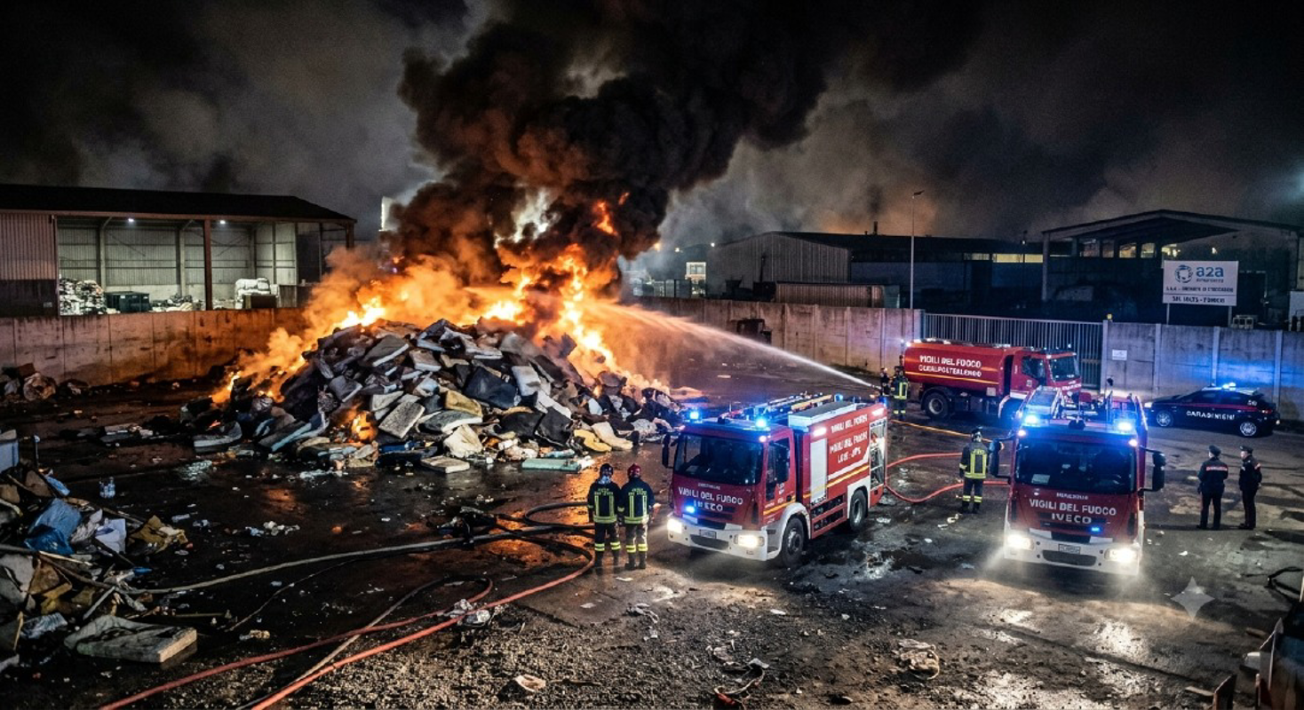 Fombio - Materassi in fiamme nel deposito