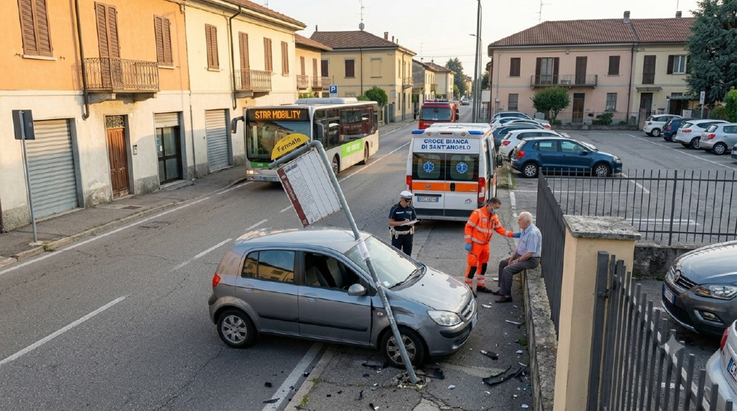 San Colombano al Lambro - Auto contro un bus