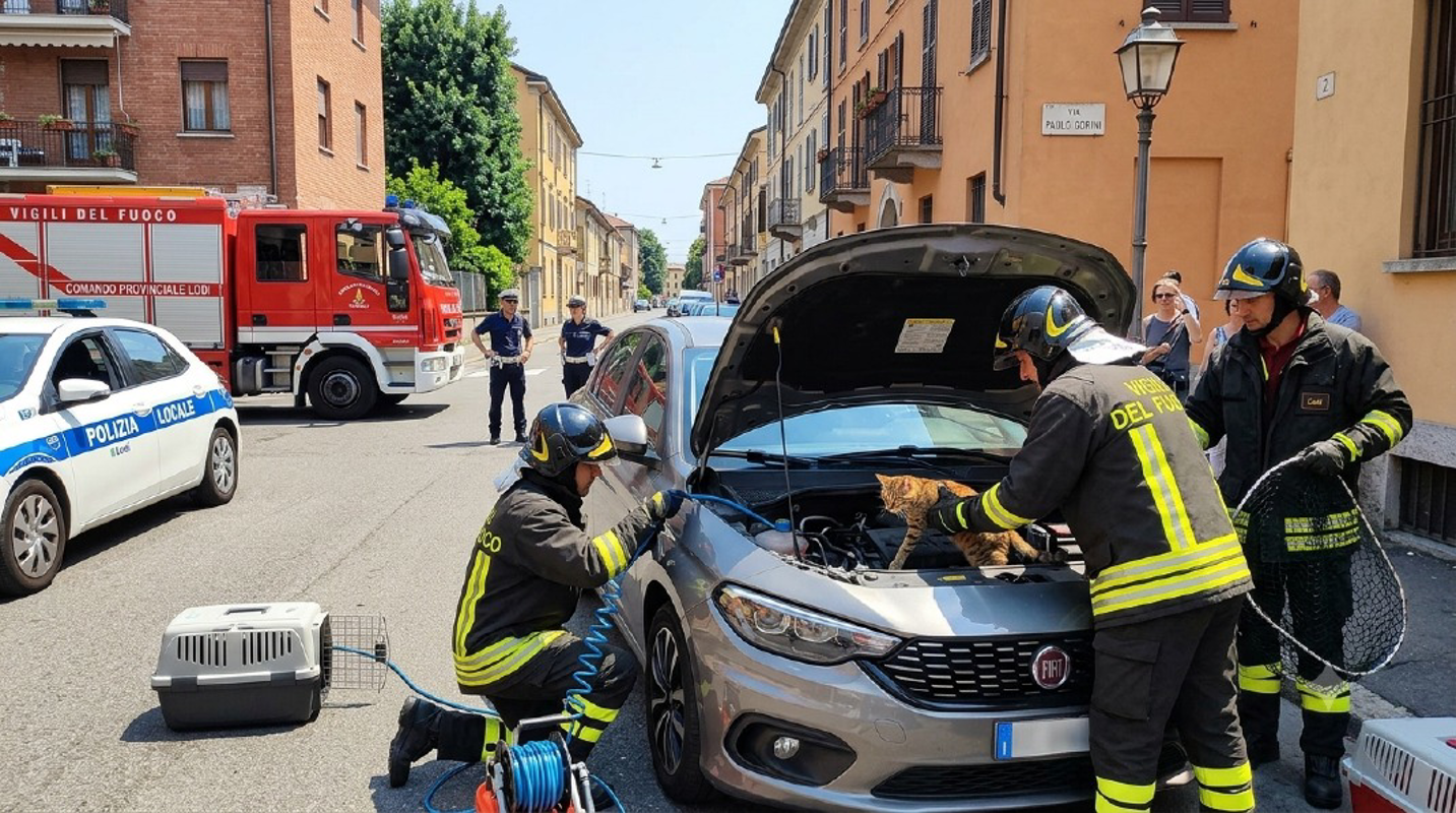 Lodi - Gatto nel motore, arrivano i vigili del fuoco