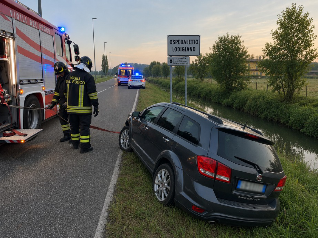 Ospedaletto Lodigiano - Auto fuori strada, ferito un quarantenne