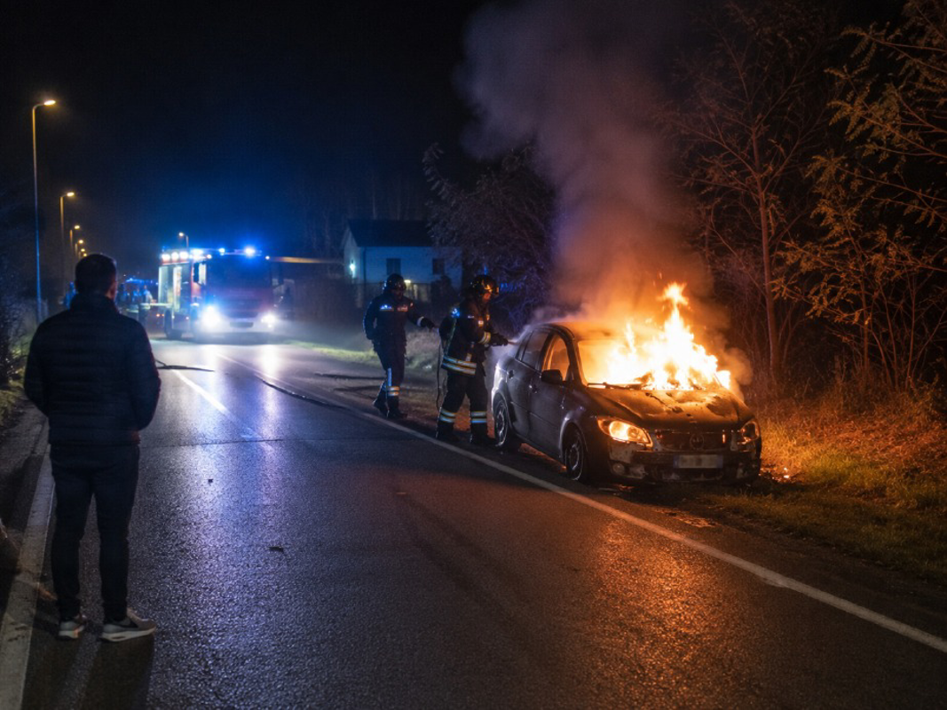 Lodi vecchio - Auto prende fuoco mentre viaggia
