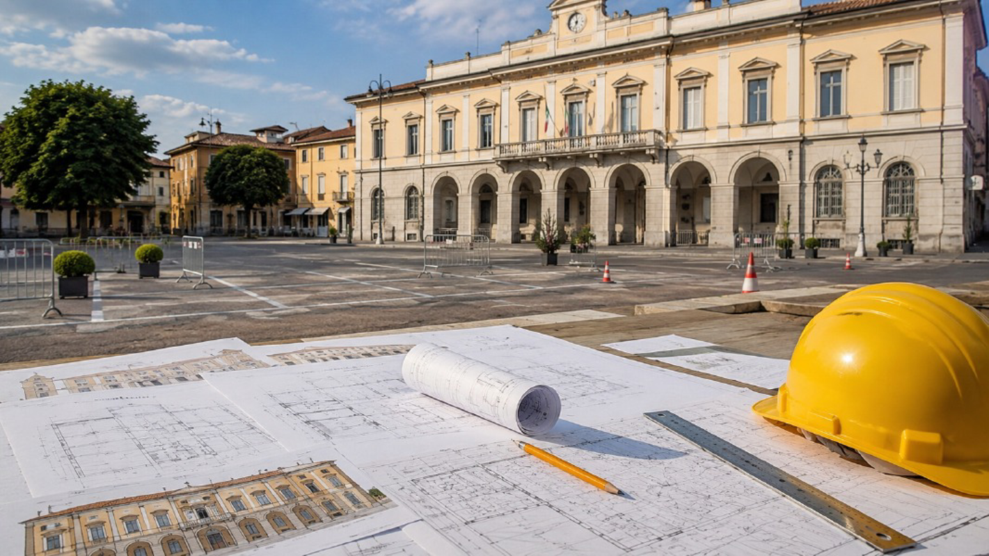 Casalpusterlengo - Lavori al Municipio, via i parcheggi