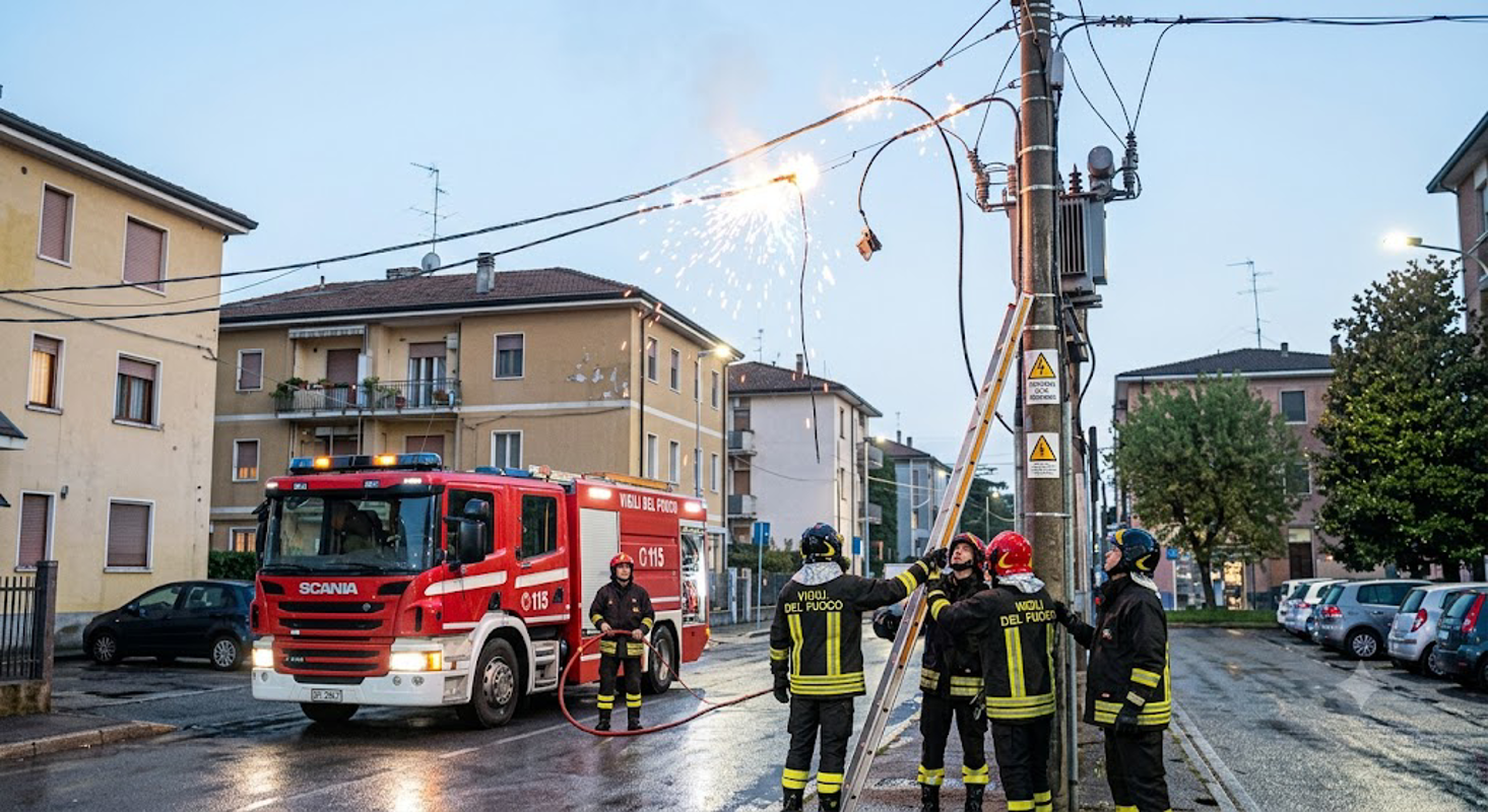Castelgerundo - Cavi elettrici in fiamme, scoppi e blackout