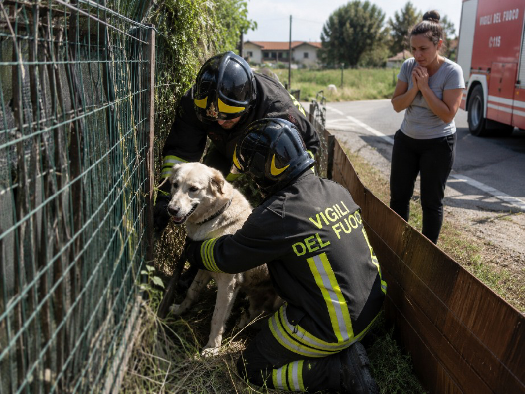 San Fiorano - Cane intrappolato, pompieri lo salvano