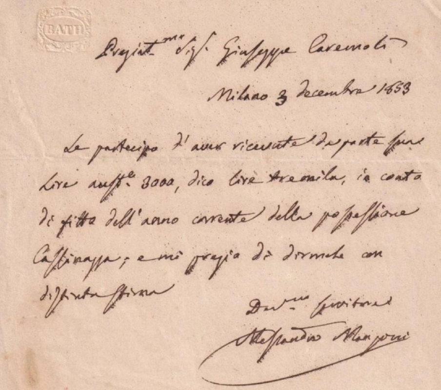 Mulazzano - A Parigi trovata lettera del Manzoni